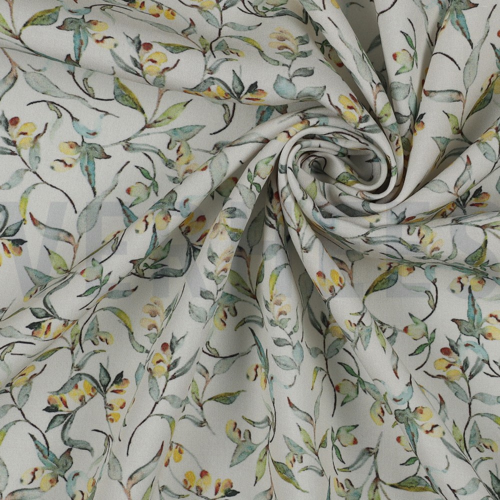 VISCOSE RADIANCE DIGITAAL BLADEREN GROEN/GOUD #7