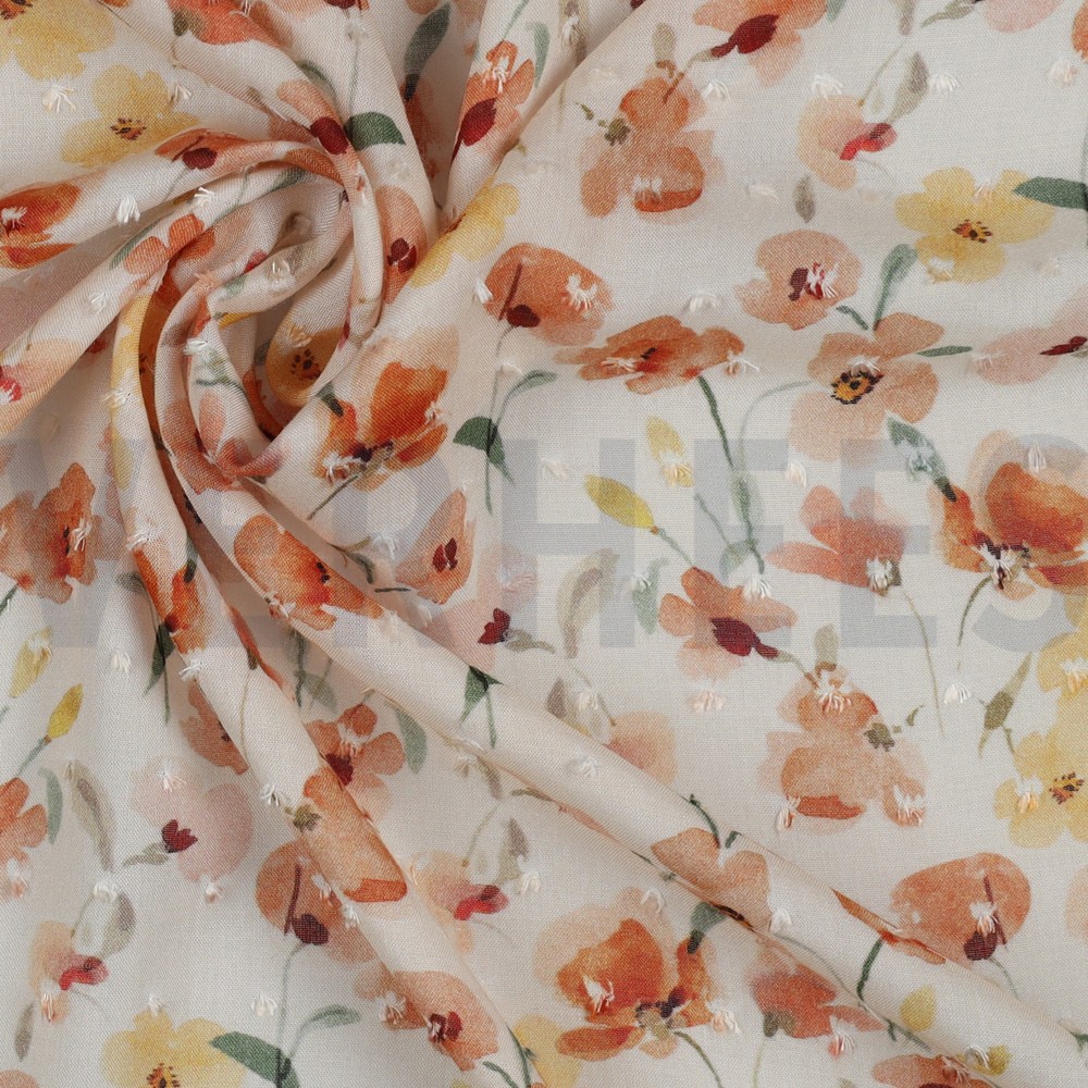 VISCOSE DOBBY DIGITAL FLEURS ORANGE #7
