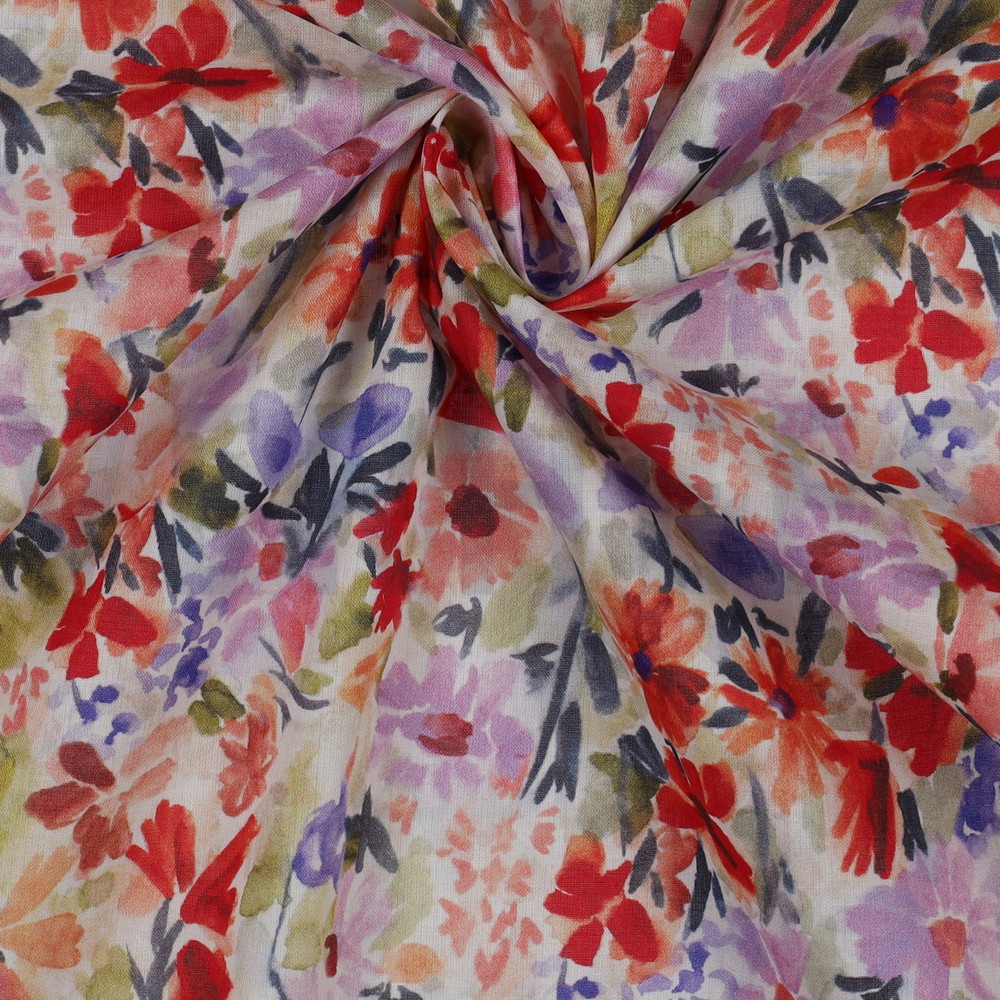 BAUMWOLLE VOILE DIGITAL BLUMEN LILA/VIOLETT #7