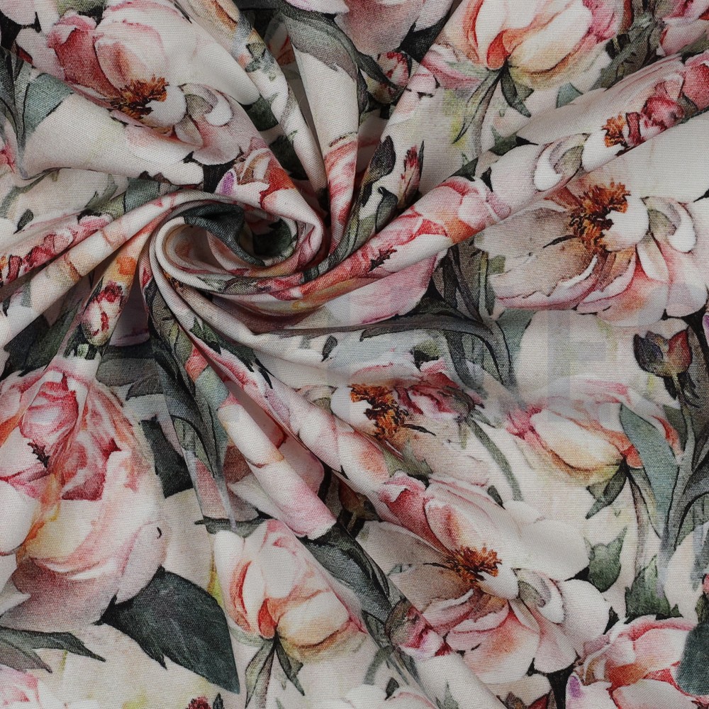 VISCOSE POPLIN STRETCH DIGITAAL BLOEMEN GROEN #7