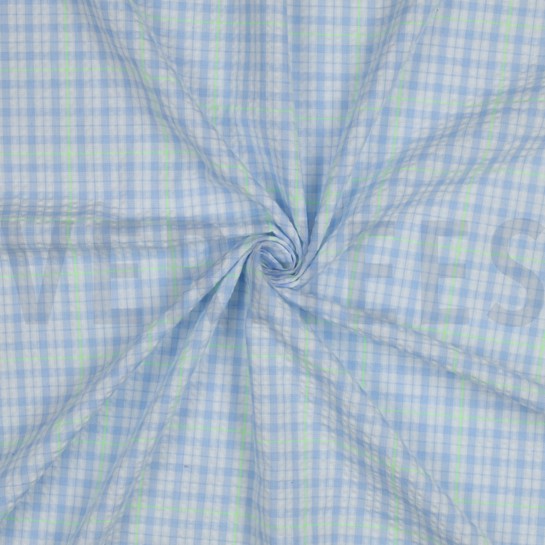 COTTON SEERSUCKER NEON CHECKS LIGHT BLUE #7