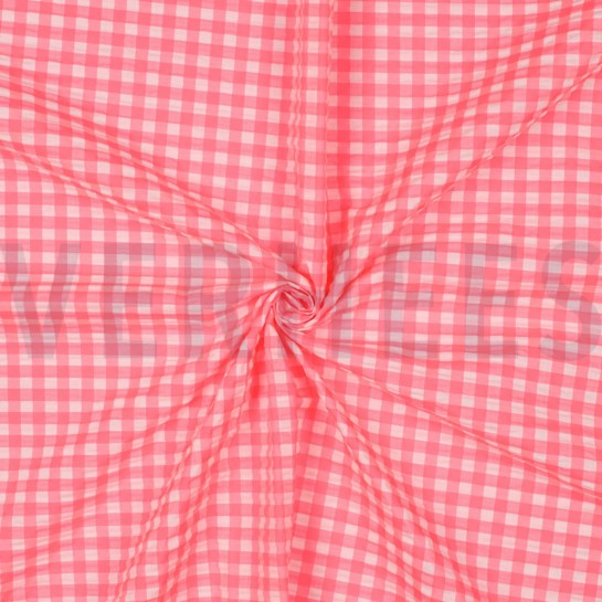 KATOEN GARENGEVERFD NEON RUITEN ROZE #7