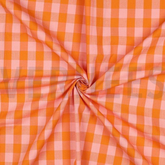 KATOEN GARENGEVERFD RUITEN ORANJE/ZALM #7