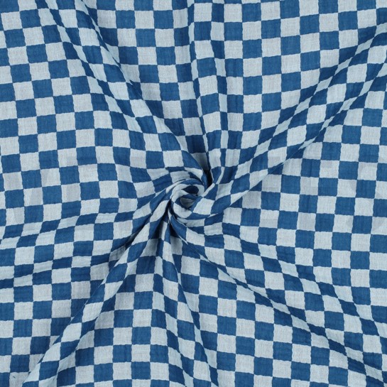 DOUBLE GAUZE DUBBELZIJDIGE RUITEN BLAUW #7