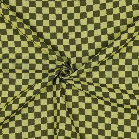 DOUBLE GAZE DE COTON DOUBLE FACE CARREAUX VERT #7
