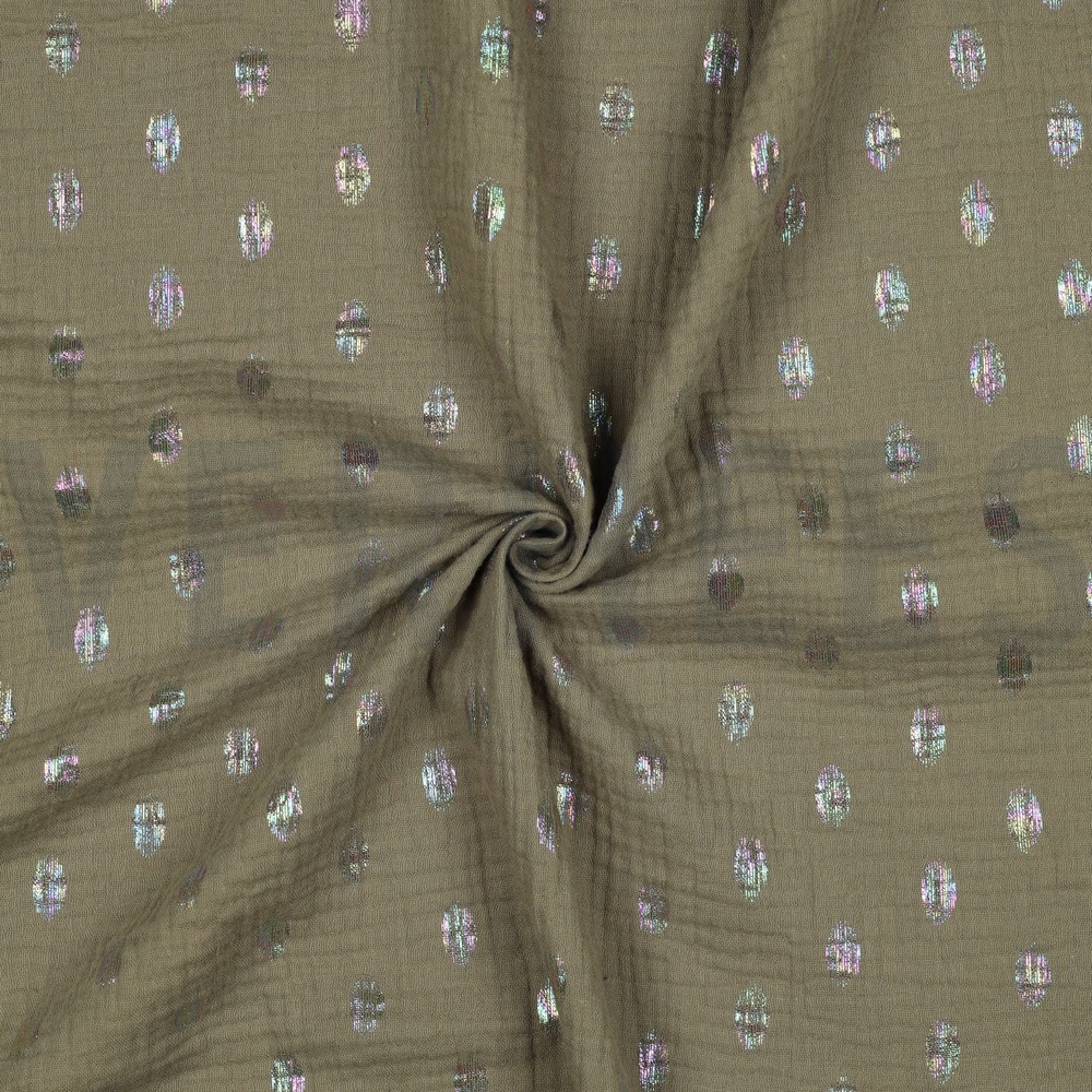 DOUBLE GAUZE FOIL SPOTS MOSS GREEN #7