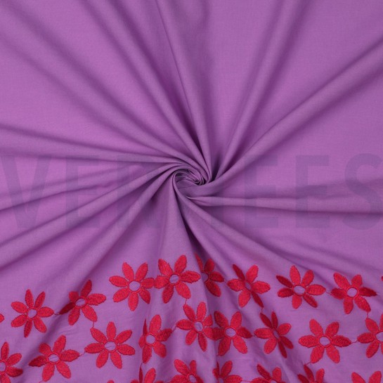 COTTON EMBROIDERY ONE-SIDE BORDER PURPLE/RED #7