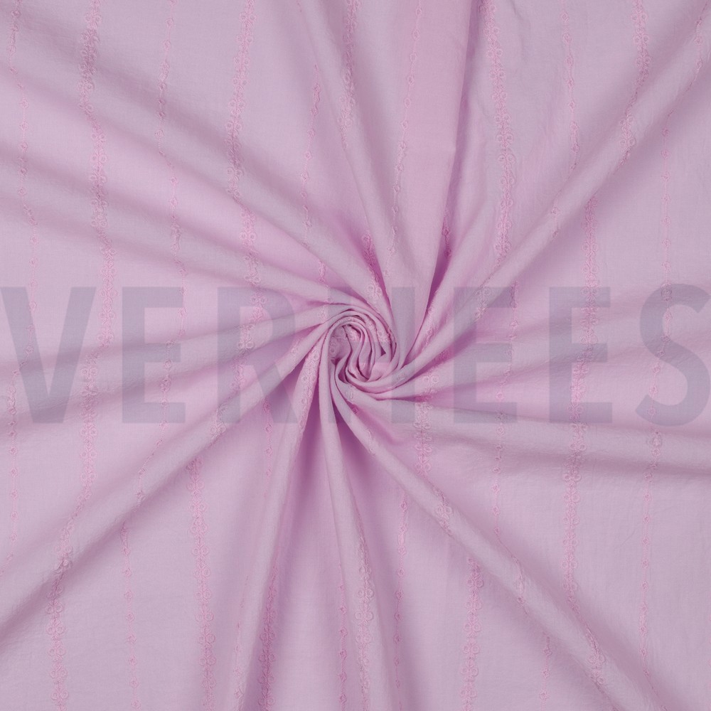 BAUMWOLLE VOILE STICKEREI STREIFEN LILA #7
