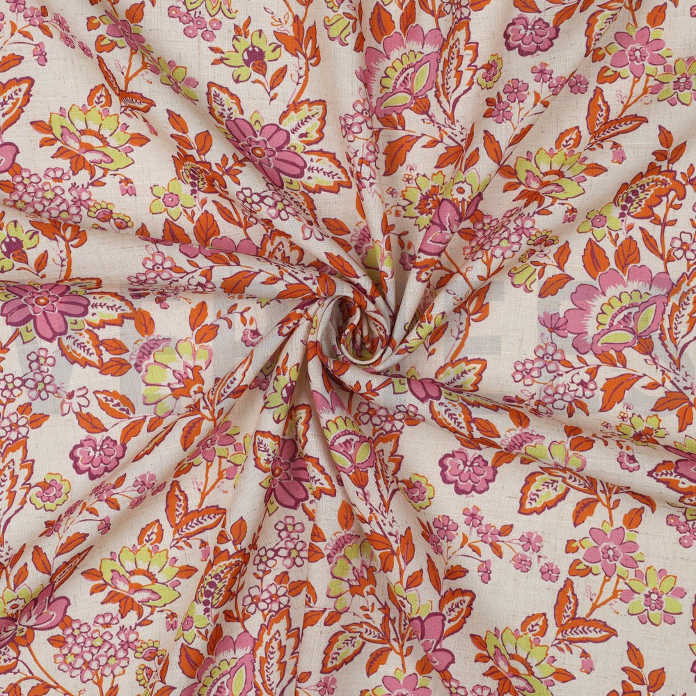 LINEN VISCOSE DIGITAL FLOWERS ECRU #7