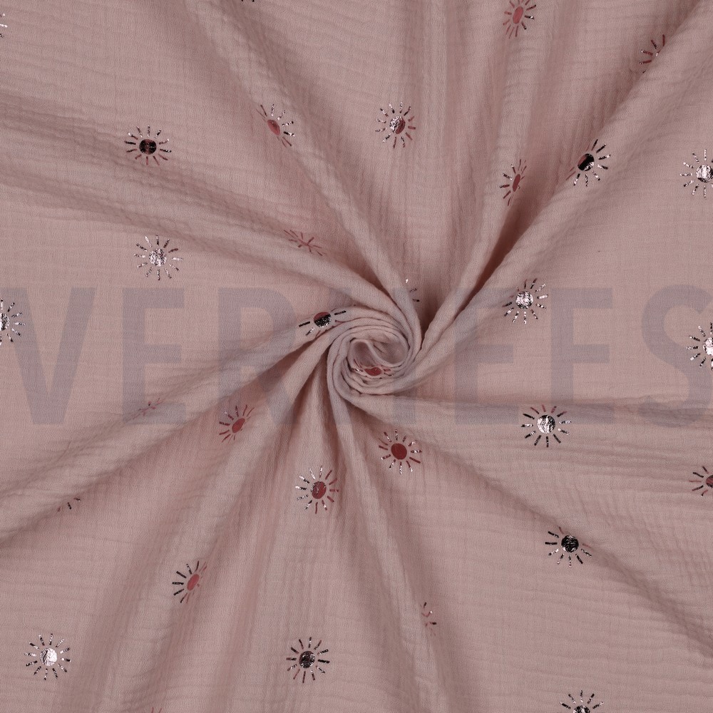 DOUBLE GAZE DE COTON FOIL ENSOLEILLÉ ROSE TENDRE #7