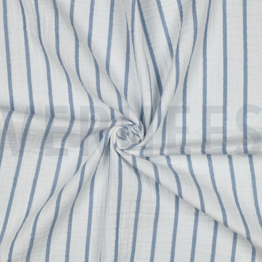 DOUBLE GAZE DE COTON TEINT EN FIL RAYURES BLEU #7