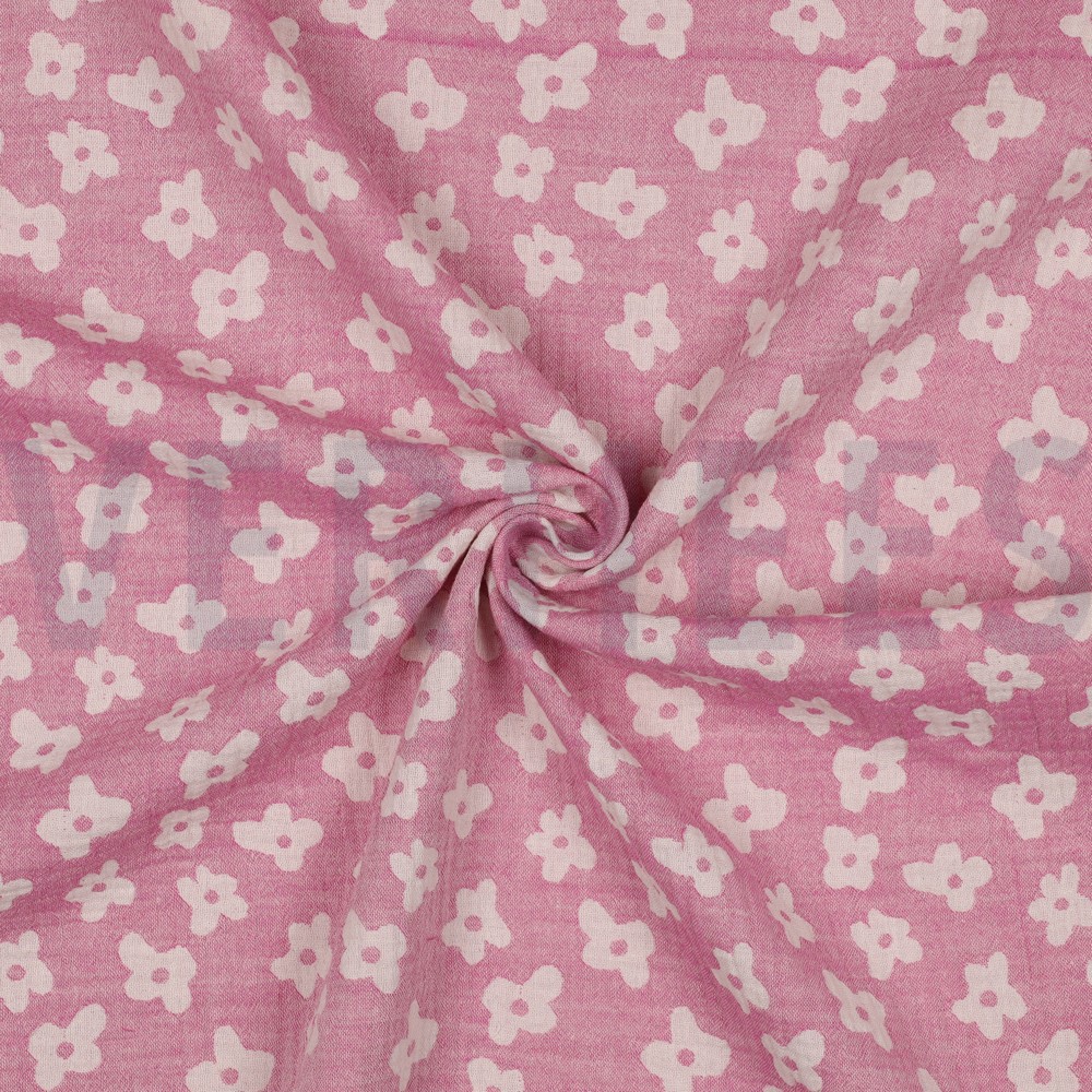 DOUBLE GAZE DE COTON JACQUARD FLEURS CERISE #7