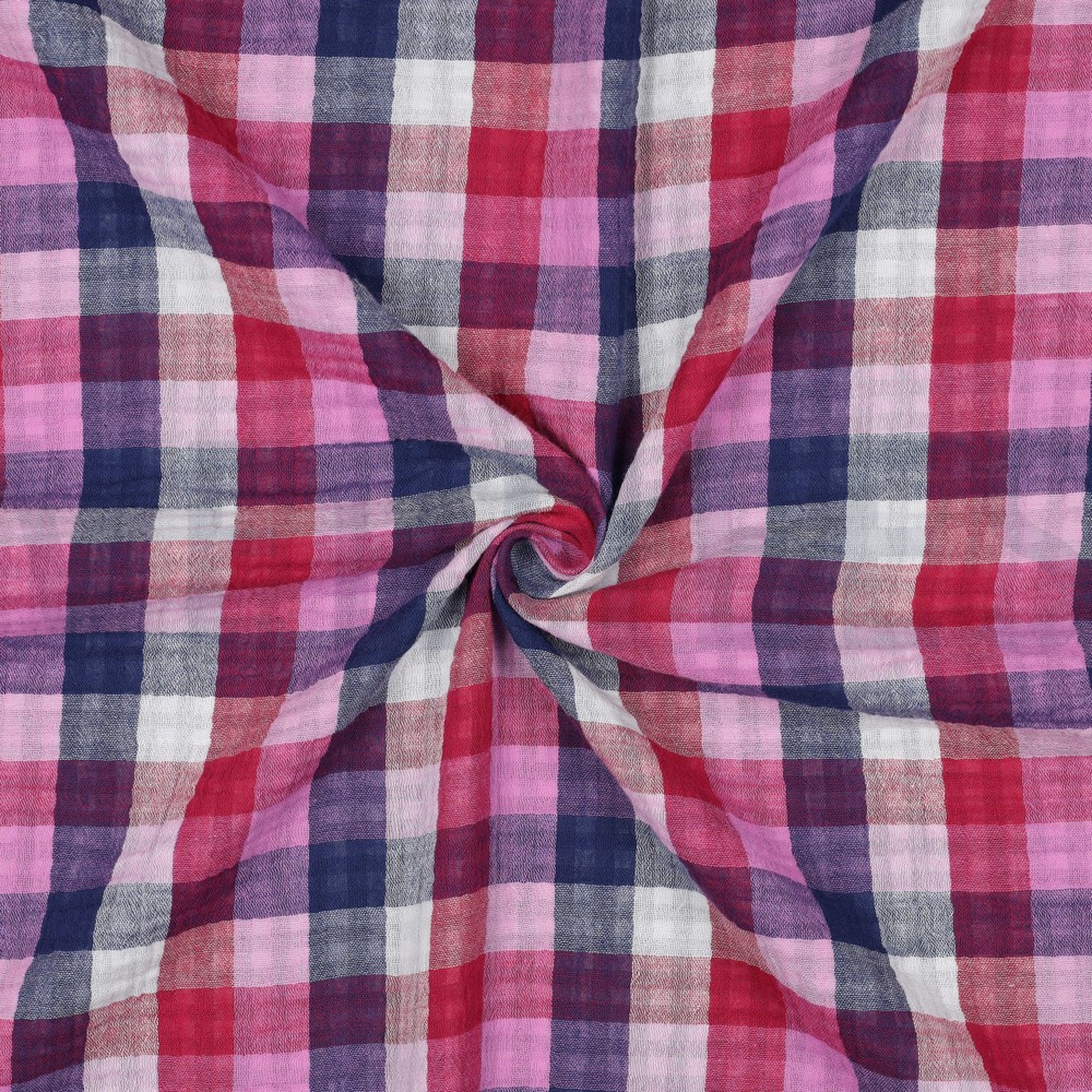 DOUBLE GAUZE DUBBELZIJDIGE RUITEN LILA/DONKERBLAUW #7