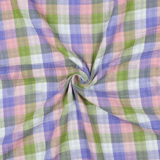 MUSSELIN DOPPELSEITIG KAROS HELLROSA/LAVENDEL #7