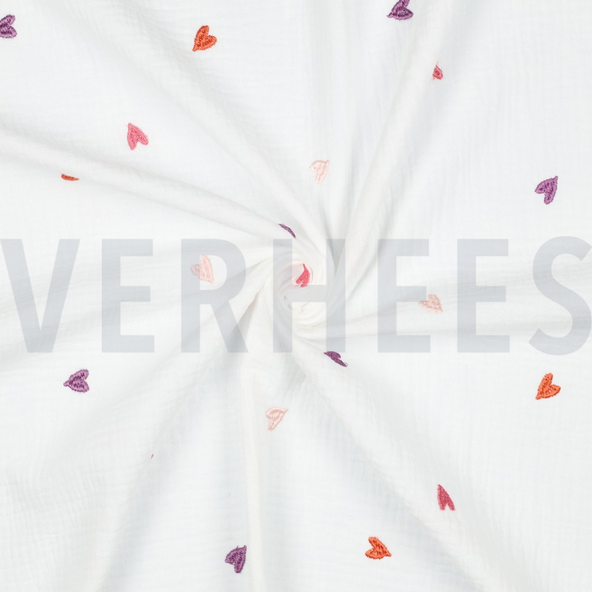 DOUBLE GAUZE EMBROIDERY HEARTS PINK/ORANGE (high resolution) #3