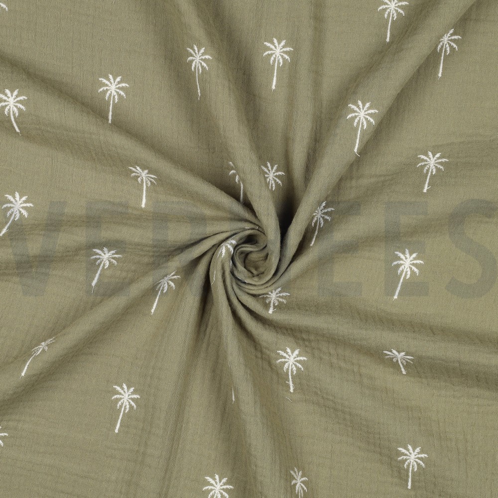 DOUBLE GAUZE EMBROIDERY PALMBOMEN MOSGROEN #7