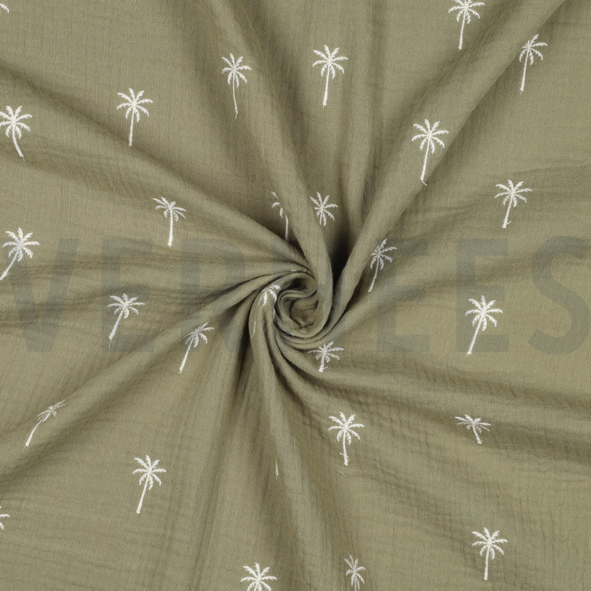 DOUBLE GAZE DE COTON BRODERIE PALMIERS VERT MOUSSE (high resolution) #3