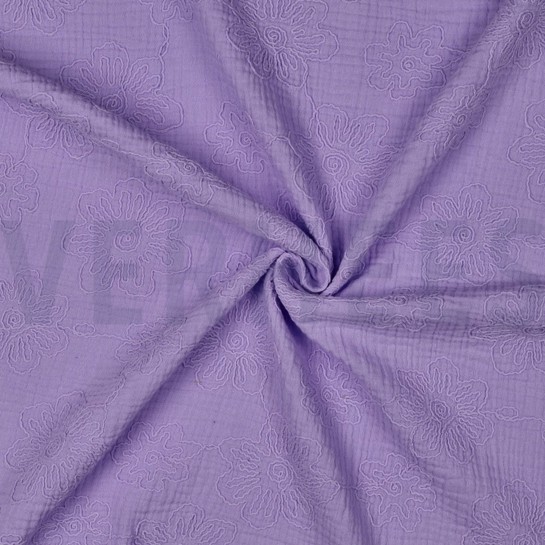 DOUBLE GAUZE EMBROIDERY BLOEMEN LILA #7