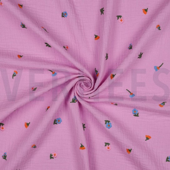 MUSSELIN STICKEREI BLUMEN HELLROSA #7