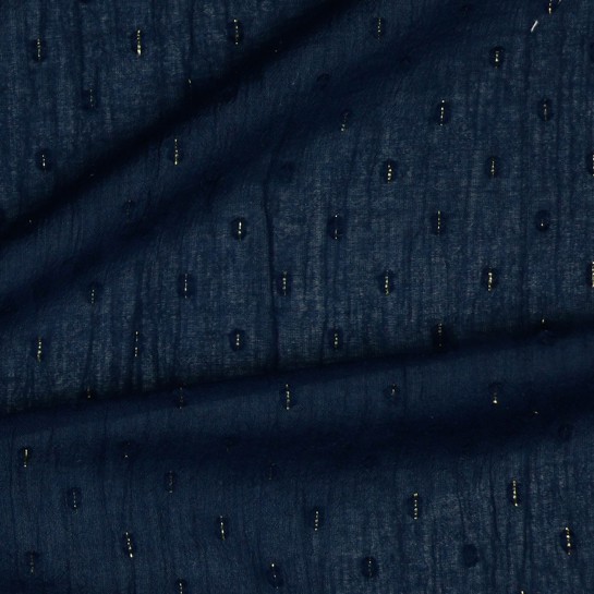 KATOEN KRINKEL DOBBY LUREX GOUD MARINEBLAUW #7