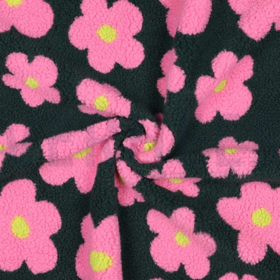 TEDDYSTOFF JACQUARD BLUMEN ARMYGRÜN/ROSA #7