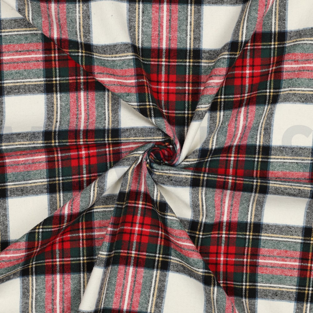 COTTON YARN DYED BRUSHED CHECKS ECRU/RED #7
