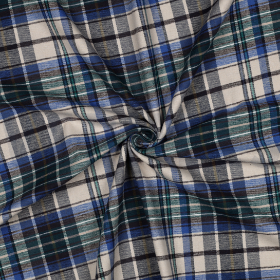 BAUMWOLLE GARNGEFÄRBT ANGERAUT KAROS BLAU #7