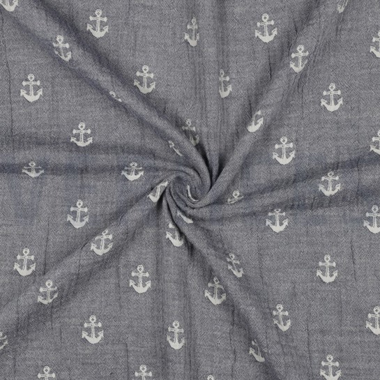 MUSSELIN JACQUARD ANKER ZWEISEITIG MARINEBLAU #7