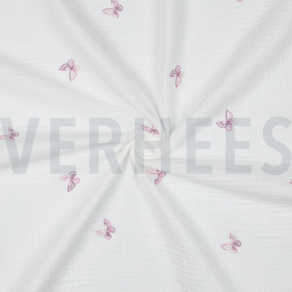 DOUBLE GAUZE EMBROIDERY BUTTERFLIES WHITE #7