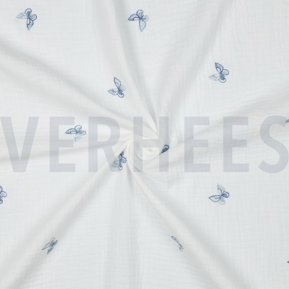 DOUBLE GAZE DE COTON BRODERIE PAPILLONS BLANC #7