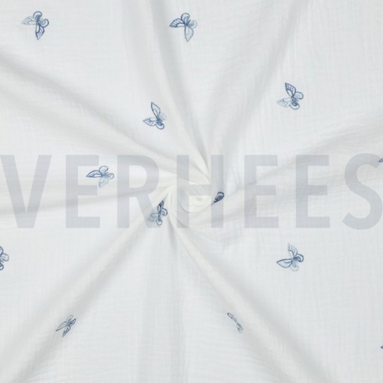 DOUBLE GAUZE EMBROIDERY VLINDERS WIT #7