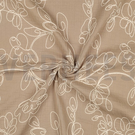 DOUBLE GAUZE EMBROIDERY BLOEMEN BEIGE #7