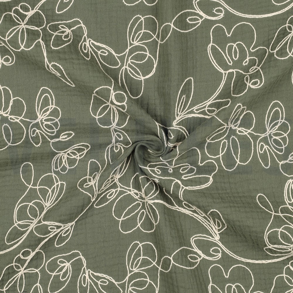 DOUBLE GAUZE EMBROIDERY BLOEMEN AUGURK #7