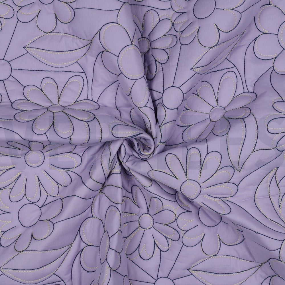 BAUMWOLLE GESTEPPT BLUMEN LAVENDEL #7