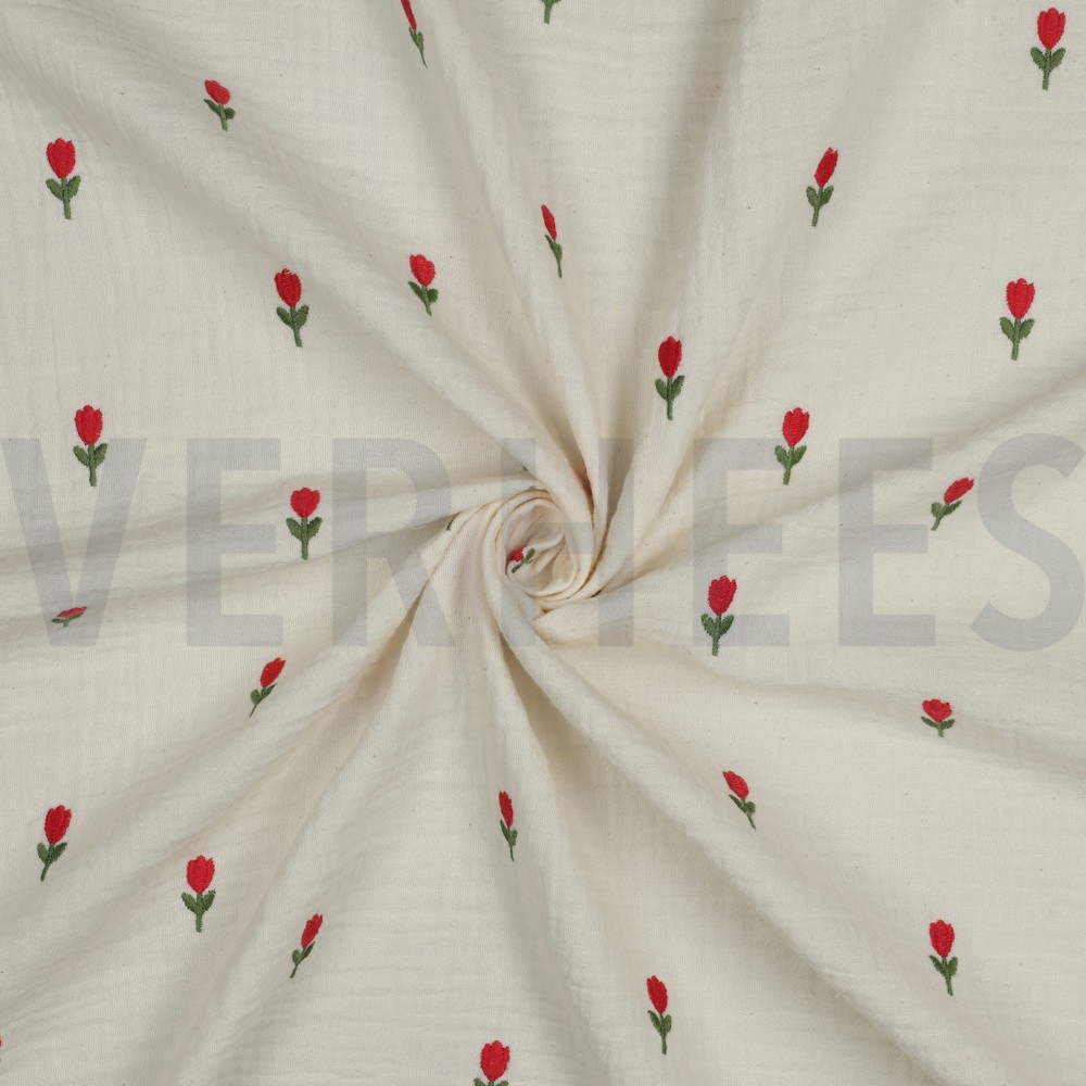 DOUBLE GAUZE EMBROIDERY BLOEMEN NATUREL #7