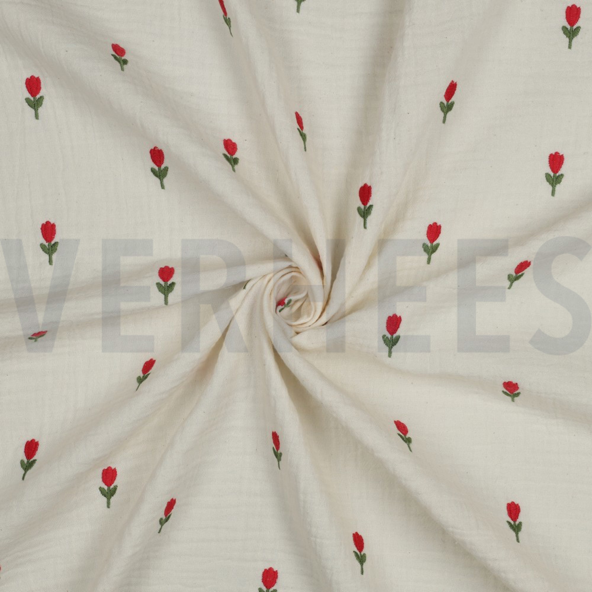 DOUBLE GAZE DE COTON BRODERIE FLEURS NATUREL (high resolution) #3