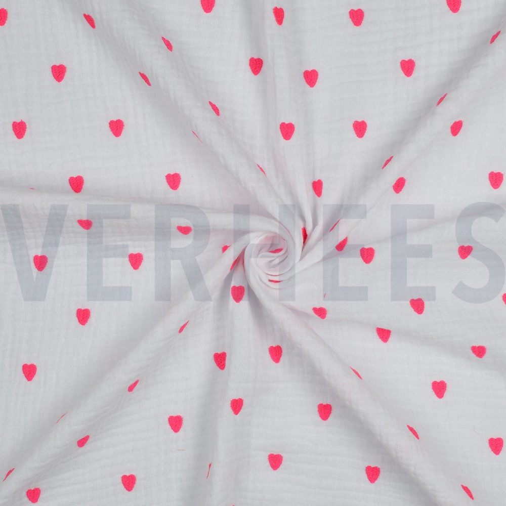 DOUBLE GAUZE EMBROIDERY NEON HEARTS WHITE #7