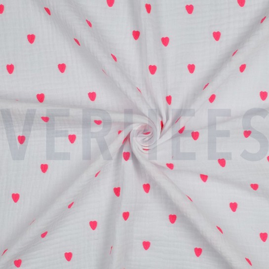 DOUBLE GAUZE EMBROIDERY NEON HEARTS WHITE #7