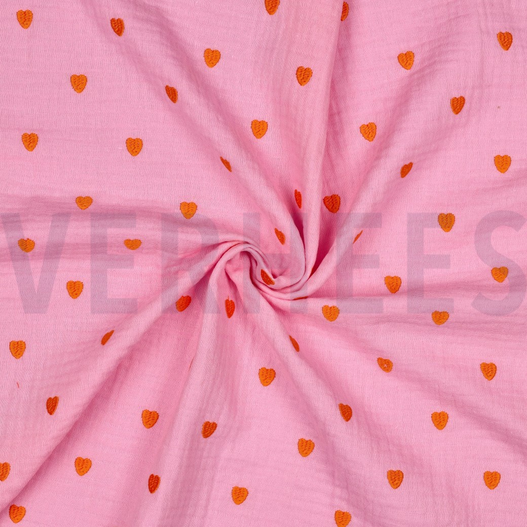 DOUBLE GAUZE EMBROIDERY NEON HARTEN ROZE #7