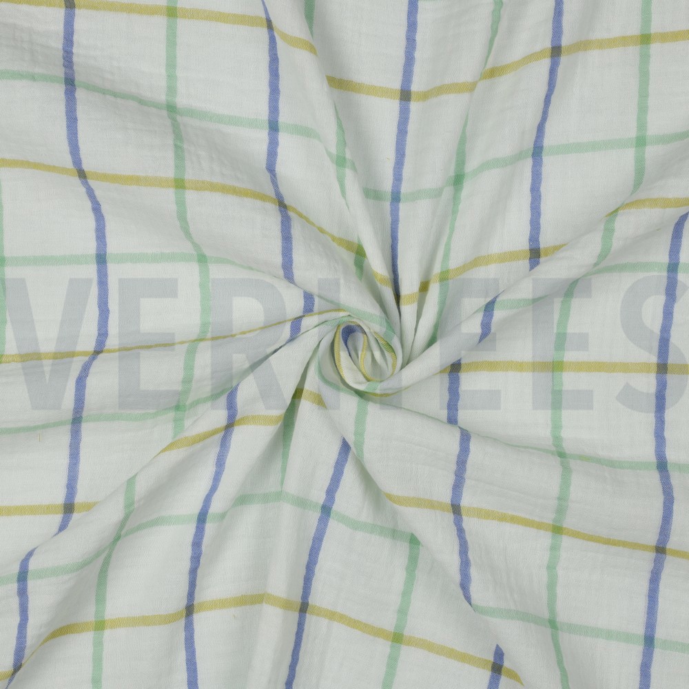 DOUBLE GAUZE GARENGEVERFD RUITEN GROEN #7