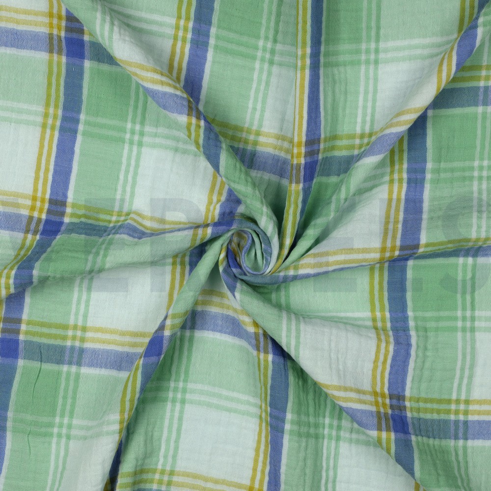 DOUBLE GAUZE GARENGEVERFD RUITEN GROEN #7