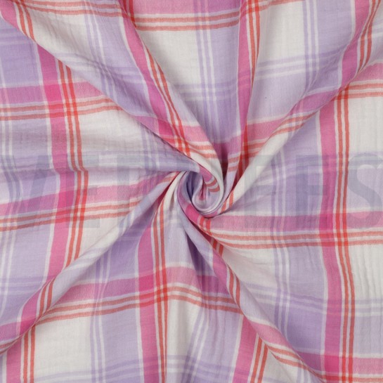 DOUBLE GAUZE GARENGEVERFD RUITEN LAVENDEL #7