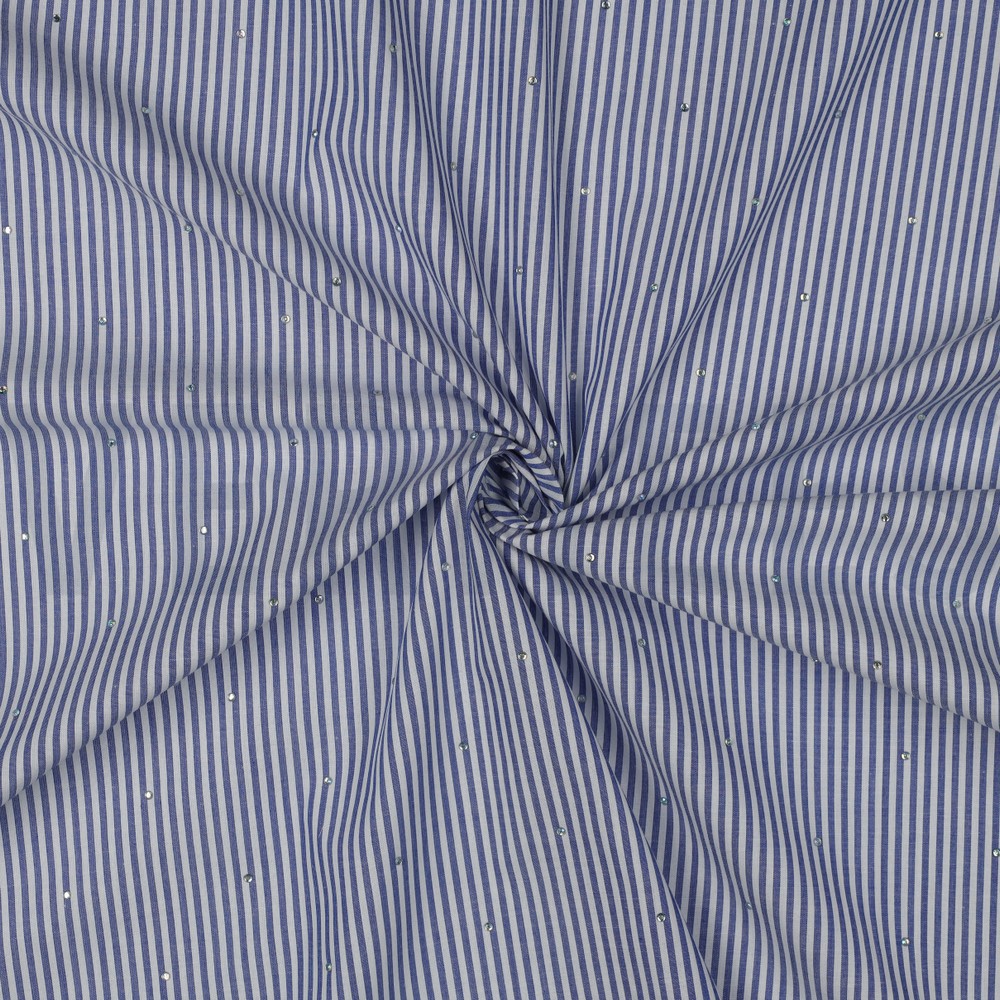 KATOEN GARENGEVERFD STREPEN MET STUDS BLAUW #7