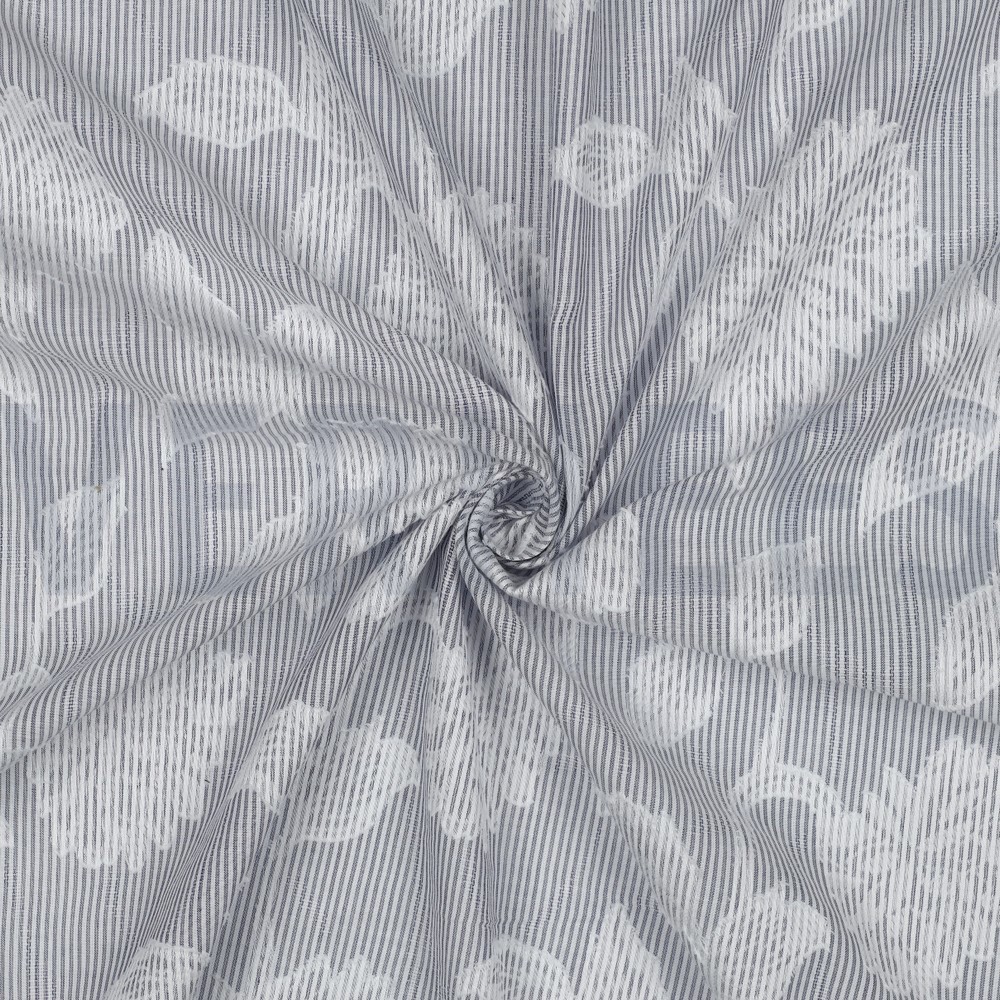 COTON TEINT ET FIL RAYURES JACQUARD FLEURS BLEU MARINE #7