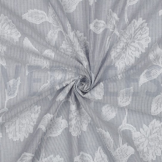KATOEN GARENGEVERFD STREPEN JACQUARD BLOEMEN MARINEBLAUW #7