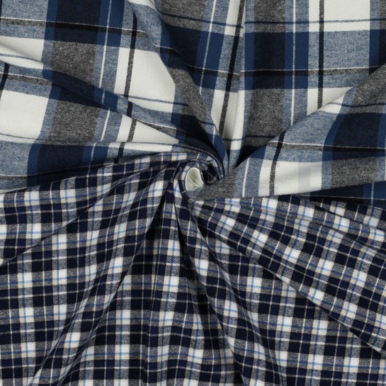 BAUMWOLLE GARNGEFÄRBT ANGERAUT KAROS MARINEBLAU #7