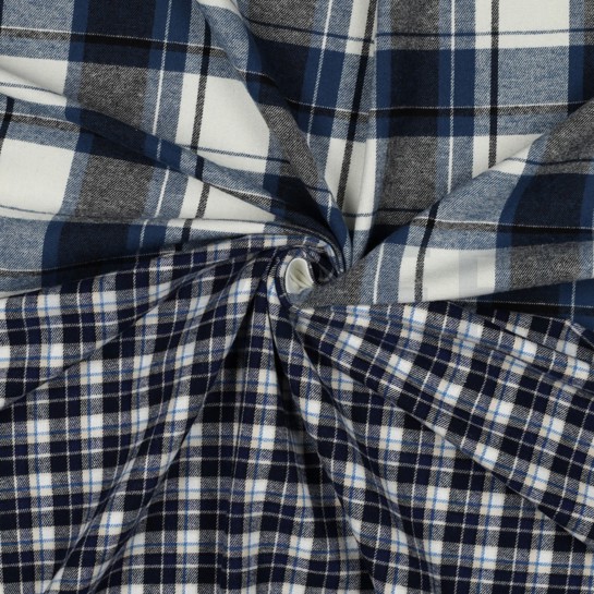 BAUMWOLLE GARNGEFÄRBT ANGERAUT KAROS MARINEBLAU #7