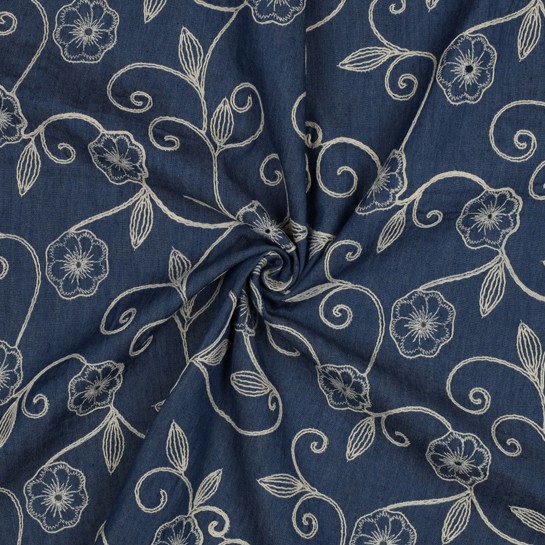 DENIM STICKEREI BLUMEN JEANSBLAU #7