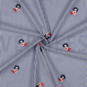 COTON RAYURES BRODERIE FLEURS BLEU (thumbnail) #3