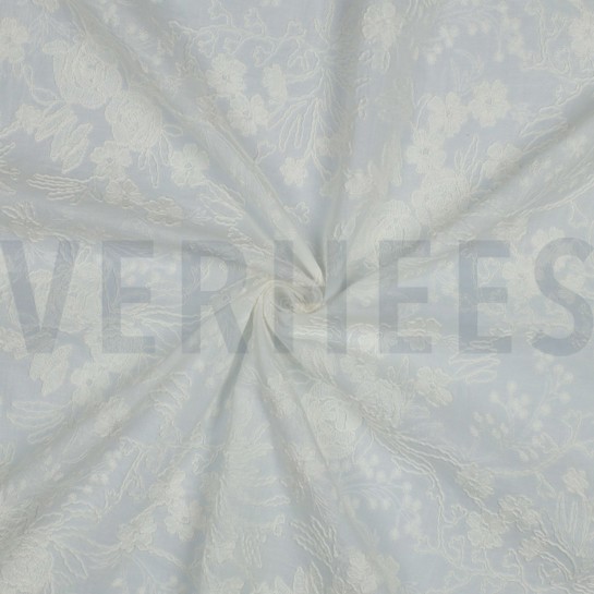 COTON VOILE BRODERIE FLEURS DEUX CÔTÉS BORDURE FESTONNÉE BLANC #7
